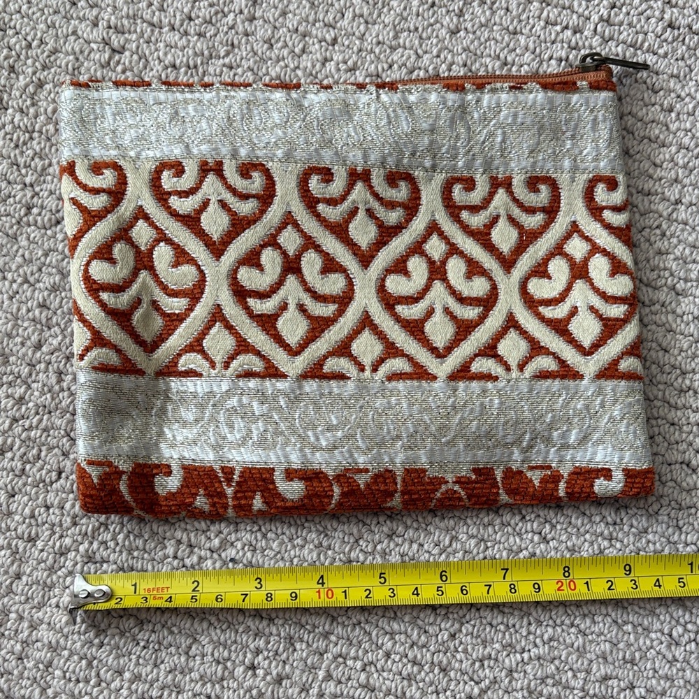 Indian Cream and Burnt Orange Embroidered Zip Pouch